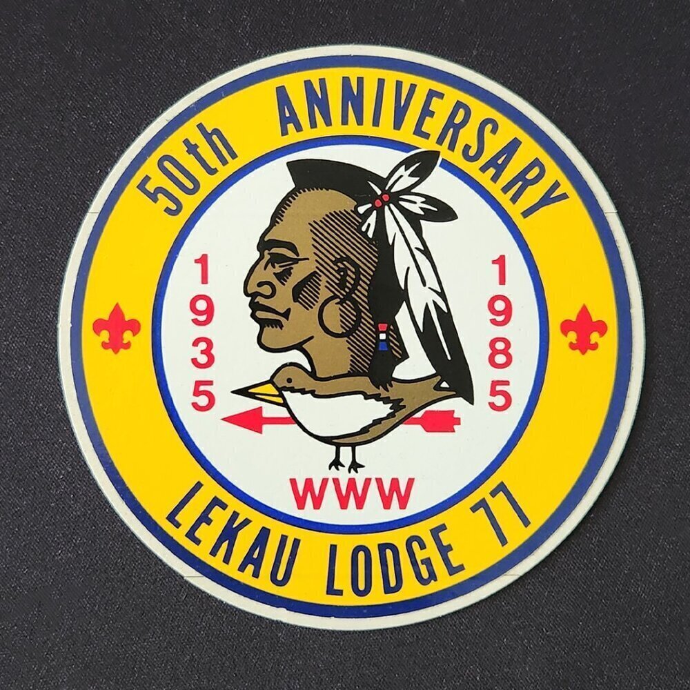 🏕50th Anniversary Lekau Lodge 77 Order of the Arrow 1985 Sticker Boy Scouts BSA